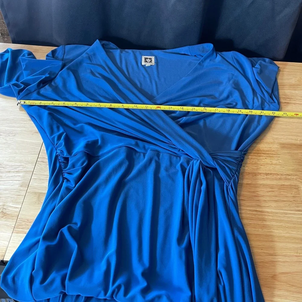 Anne Klein Womens Plus 1X Royal Blue Faux Wrap Side Knot 3/4 Sleeve Dress